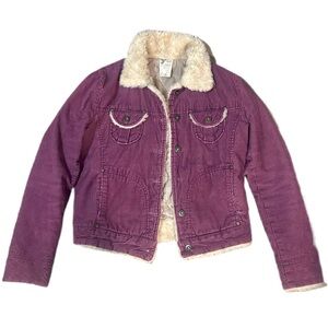 Plum fuchsia fur collar corduroy cropped light jacket